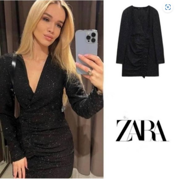 Zara Blogger's Favorite Black Textured Weave with Ruffle Little Black Dr… - Picture 1 of 12